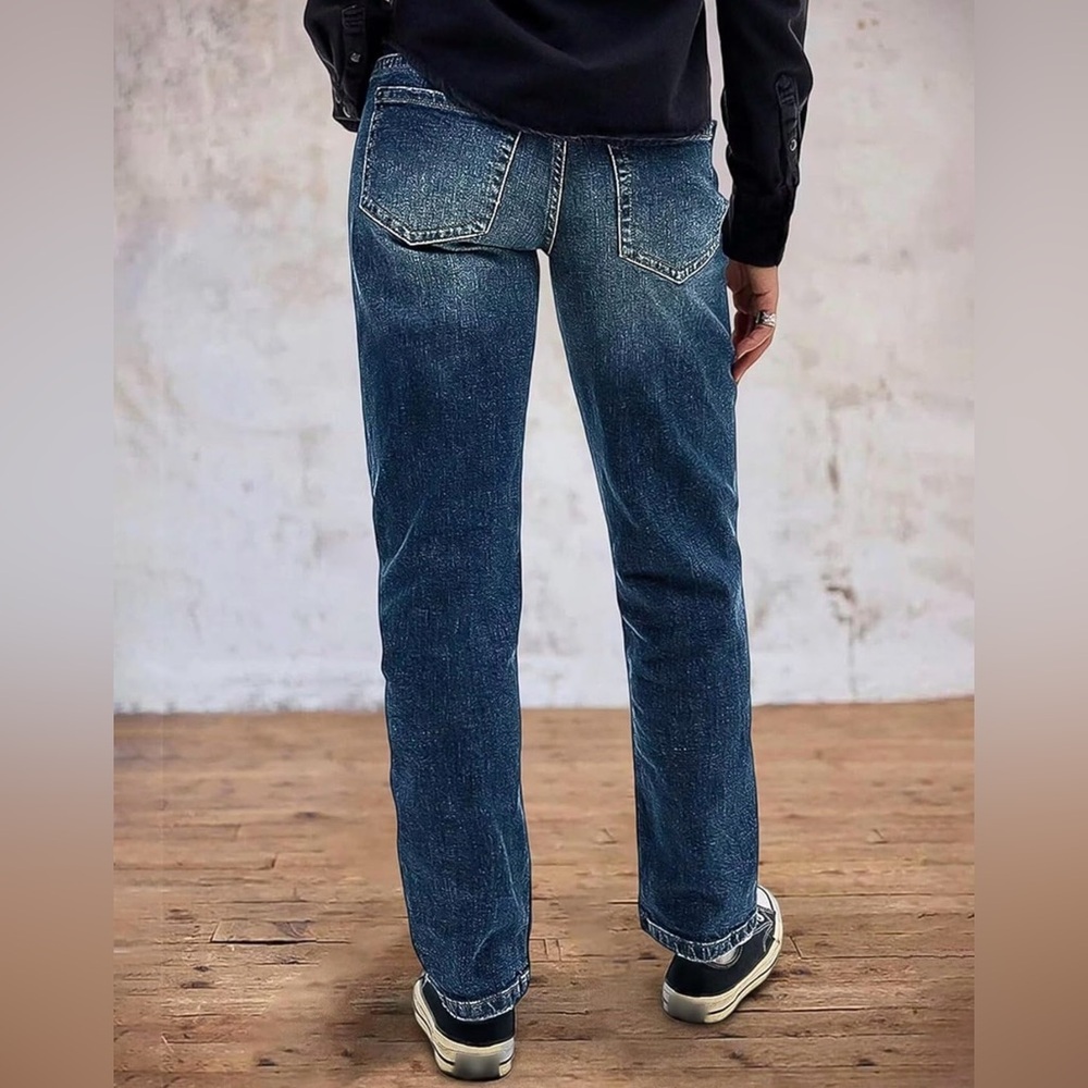 Flamingals Straight Leg Boyfriend Jeans for Women Trendy Mid Rise Wash Stretchy - Picture 4 of 11